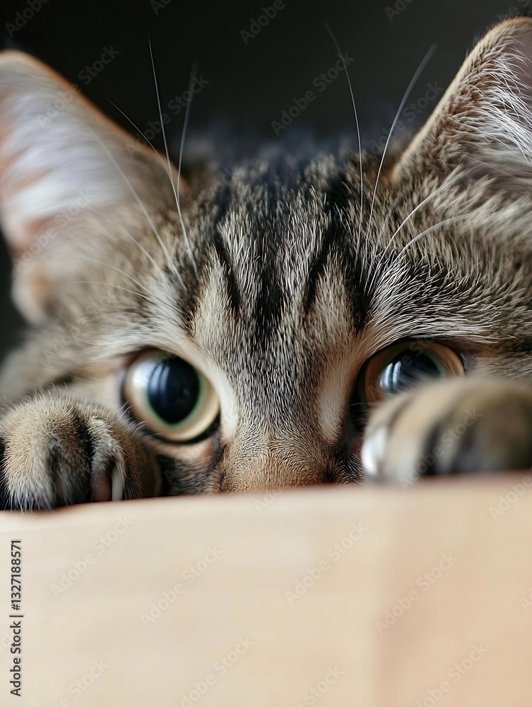 Aufkleber A close up image of a curious tabby cat peering over a surface highlighting its large expressive eyes : Generative AI