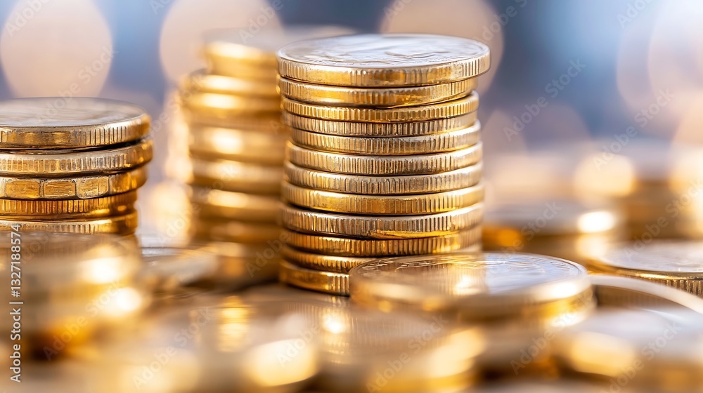 Aufkleber a close up view of stacked golden coins showcasing wealth and investment opportunities in a vibrant 