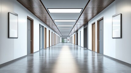 Fototapeta premium Modern Office Corridor: Clean Lines, Minimalist Design, Contemporary Architecture