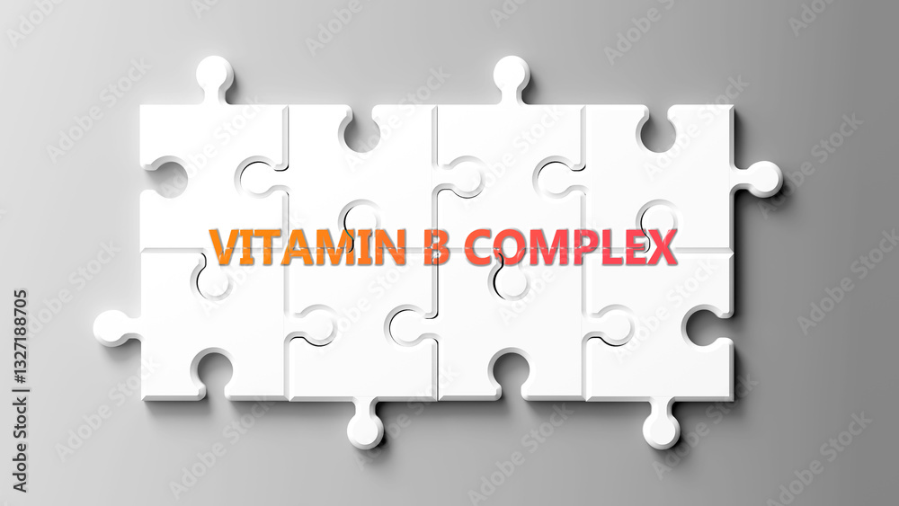 Aufkleber Vitamin B Complex complex like a puzzle - pictured as word vitamin b complex on a puzzle pieces to show its complexity. ,3d illustration