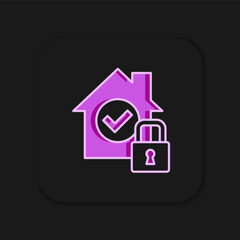 Filled outline House under protection icon isolated on black background. Home and lock. Protection, safety, security, protect, defense concept. Flat filled outline style with shadow. Vector