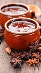 Warm Spiced Hot Chocolate in Rustic Cups