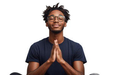 Man meditating with hands in prayer position