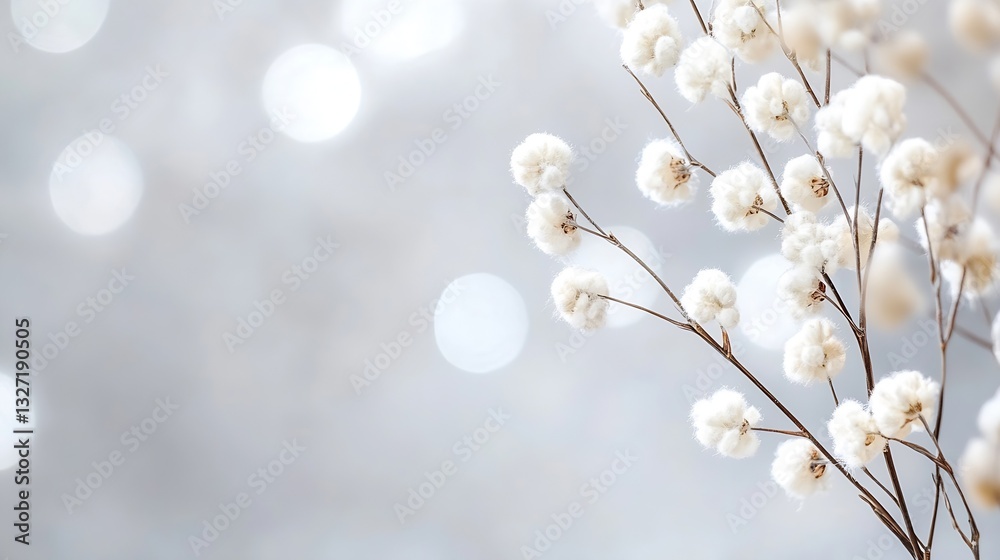 Aufkleber delicate cotton flower branches on a soft shimmering background to inspire a sense of calmness : gen
