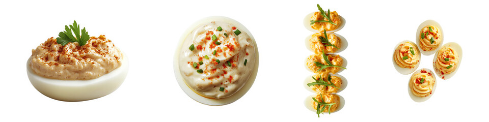 Set of american food deviled eggs isolated on transparent background