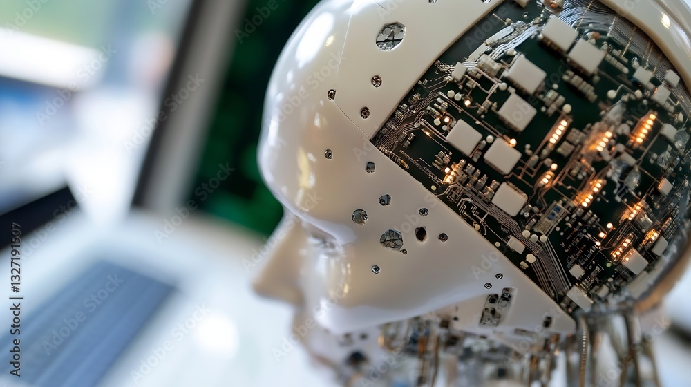 Leinwandbilder futuristic robot head with exposed circuits showcasing advanced technology : generative ai