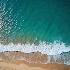 Aerial view beautiful of sea waves from drone. Stock image of blue color of ocean water, sea surface. Top view on turquoise waves, clear water surface texture.