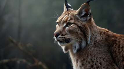 Obraz premium Lynx Portrait in the Forest Staring Ahead Wild Animal Concept