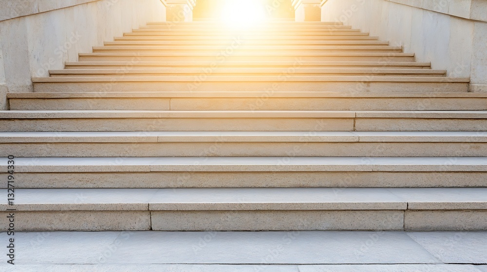 Poster Bright staircase showcasing sunlight streaming down creating a serene and inviting atmosphere : Generative AI
