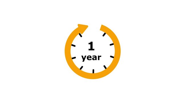 1 year timer symbol, isolated on transparent background with alpha channel. 12 months countdown Animation white background, 1 year countdown.