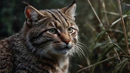 Obraz premium Close Up Portrait of a Wild Bobcat Looking Off Into Distance