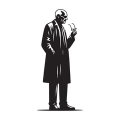 Obraz premium Aging Visionary Old Man Holding Glasses silhouette, reflecting on the future - Old Man illustration - Minimalist Old Man vector - Thoughtful elder 