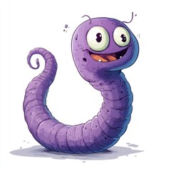 Fototapeta premium Cute Cartoon Worm Character: A Funny Earthworm Illustration Amidst Nature on a Clean Background