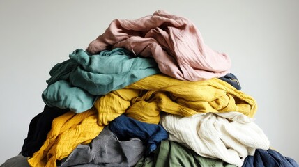 Sustainable fashion concept with repurposed textiles and fabric waste being recycled into new clothing.