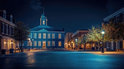 Fototapeta premium Stunning Night View of Alexandria's Market Square and City Hall: A Blend of Architectural Elegance in the Capital's Affluent Old Town