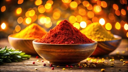 Vibrant Spice Bowl: Red & Yellow Spices, Low Light Studio Photography