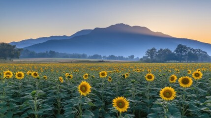 Fototapeta premium Vibrant sunflower fields supporting sustainable pollination and biodiversity efforts.