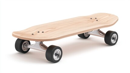Beige Wooden Skateboard on White Background