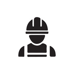 Simple Icon of a Construction Worker.A black silhouette icon of a construction worker wearing a hard hat and safety vest.