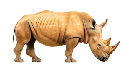 Obraz premium Majestic Rhino Grazing Silhouetted Against White Background - Stunning Wildlife Image no background