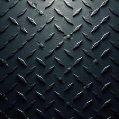 Fototapeta premium Dark grey diamond plate, metallic industrial backdrop, steel, dark