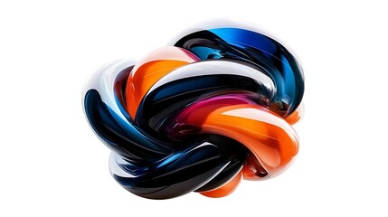 Abstract 3D Render: Intertwined Colorful Forms on White AI Generated