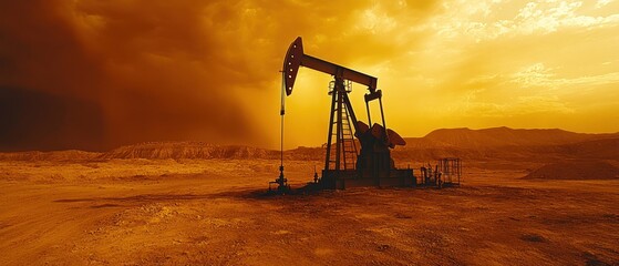 Oil Pump in Desert Sunset