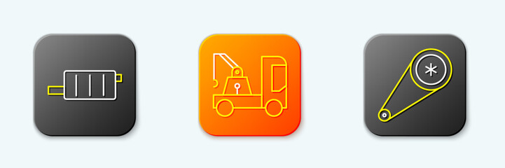 Set line Car muffler, Tow truck and Timing belt kit icon. Vector