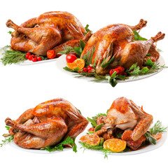 Fototapeta premium Set of delicious roasted turkeys, cut out.