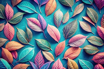 Vintage Pastel Leaves Pattern Blue Background Wallpaper,  Pastel Leaf Design, Blue Floral Wallpaper, Retro Botanical Print, Spring Summer Pattern