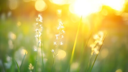 Obraz premium Golden Hour with Delicate Wildflowers Illuminated by Warm Sunlight : Generative AI