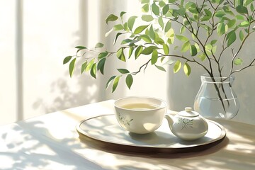 Simple tea sets on modern coffee tables