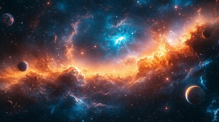 A Stunning View of the Cosmos with Glowing Nebulas and Planets. Generative AI