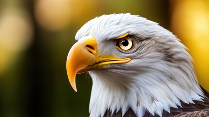 Obraz premium Close-up of a bald eagle's intense golden eyes and sharp beak, fierce and striking wildlife portrait