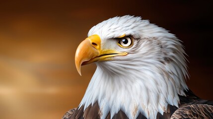 Obraz premium Close-up of a bald eagle with its beak slightly open, showing its fierce expression, detailed and powerful wildlife portrait