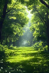 Obraz premium The fresh forest in the morning mist