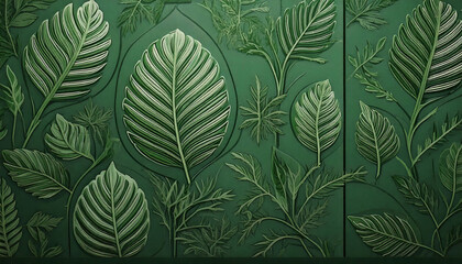 Beautiful Floral Pattern with  GREEN Leaves and Blooming Flowers on a Soft Texture Background