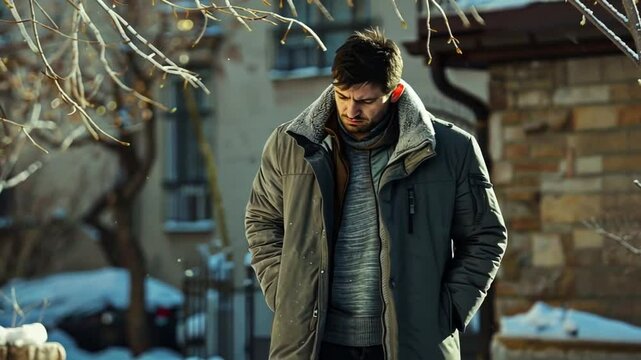 Zwei M&auml;nner stehen in dunkler Stadtgasse mit ernstem Blick