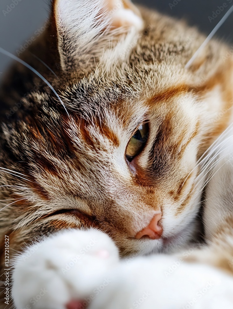 Poster Adorable closeup of a playful cat relaxing in a cozy setting with sleepy eyes : Generative AI