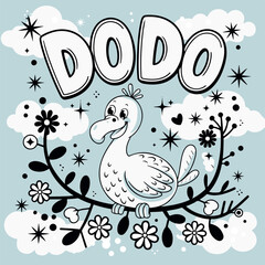 dodo bird on a branch, coloring page © Julfiker25