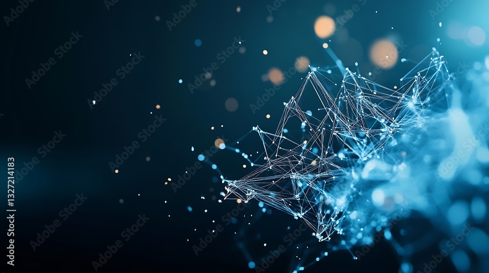 Fototapete Abstract digital network connections with glowing particles on dark background : Generative AI