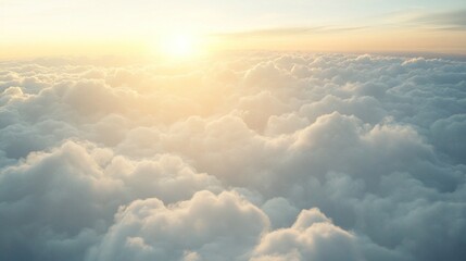 Heavenly dreamscape, a serene vista above the clouds during a radiant sunrise