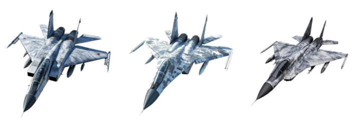 A Set of Highly Advanced Military Fighter Jets in Action Isolated on Transparent Background