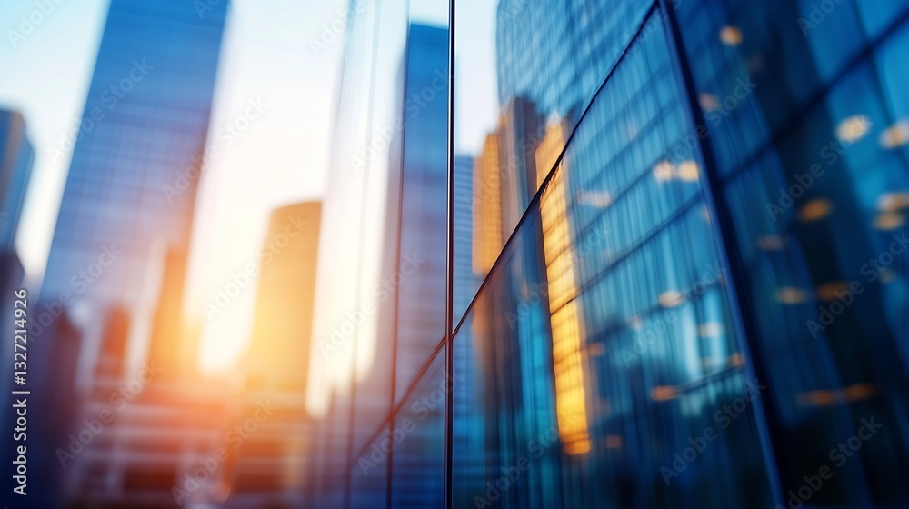 Poster stunning reflection of skyscrapers against a sunset backdrop showcasing modern architecture and urba