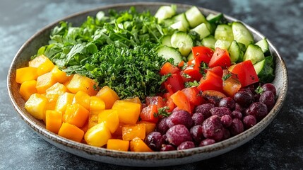Fresh and Vibrant Fruit and Vegetable Salad on a Plate with Various Colors. Generative AI