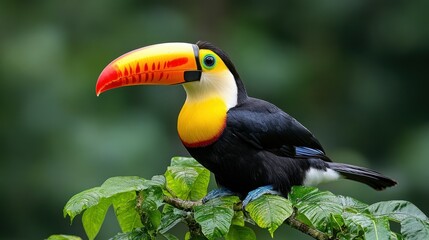 Naklejka premium Colorful toucan perched in lush rainforest