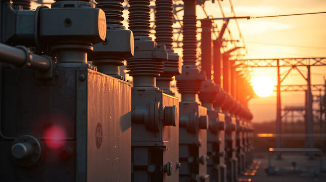 Substation with switchgear a transmission transformers for high voltage electric power
