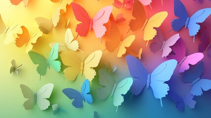 Rainbow paper background with colorful butterflies. Zero Discrimination Day