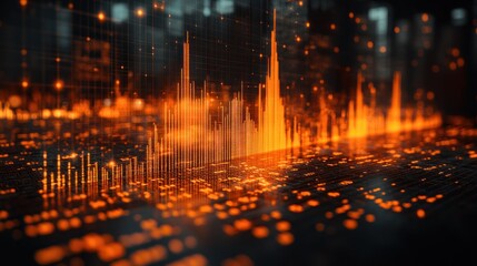 Obraz premium Abstract Data Visualization: Glowing Orange Digital Landscape