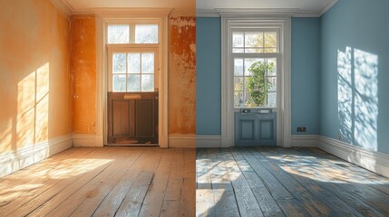 Obraz premium Before and After Home Renovation with Eco-Friendly Touches. Generative AI